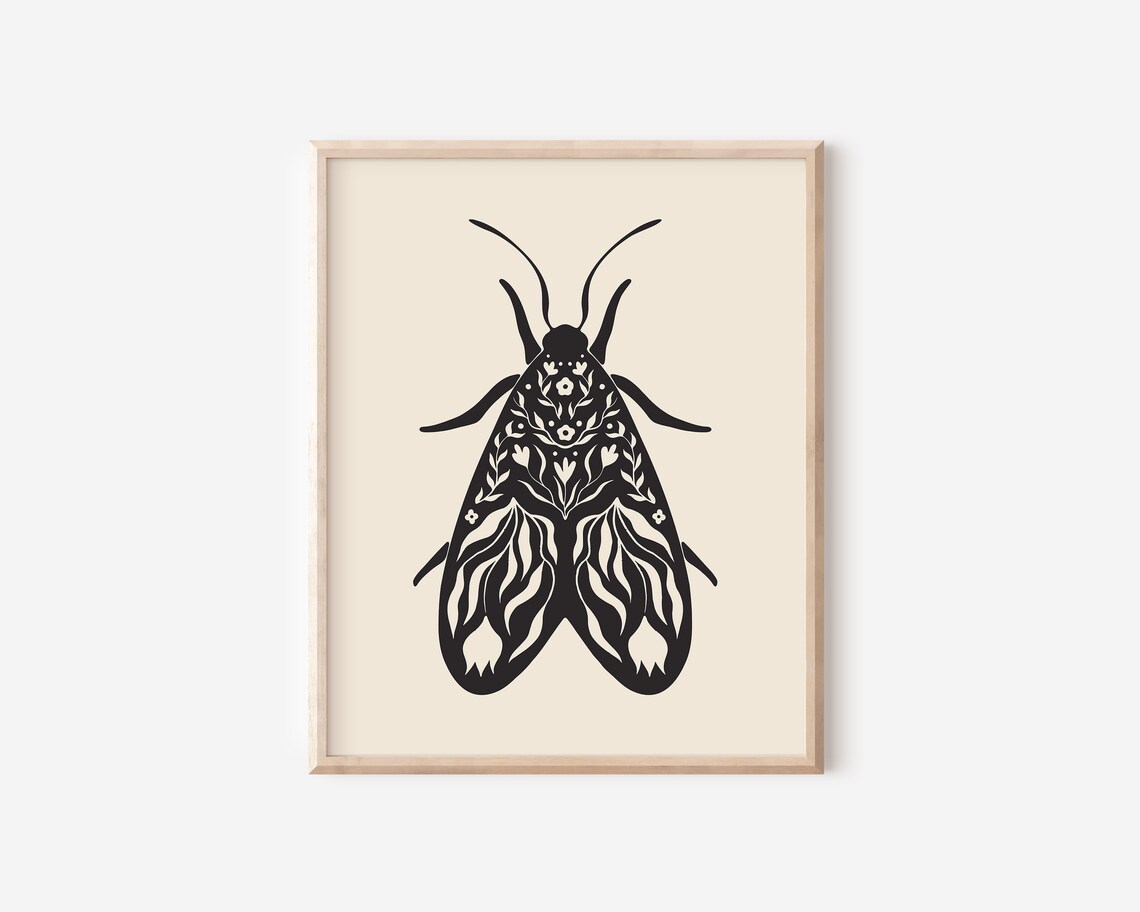 Folk Art Moth Cottagecore Botanical Art Print - Image 2
