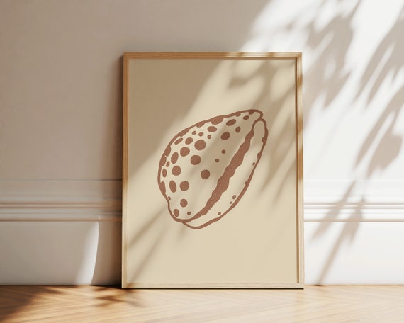 Seashell Cowrie Shell Line Art Print, Boho Coastal