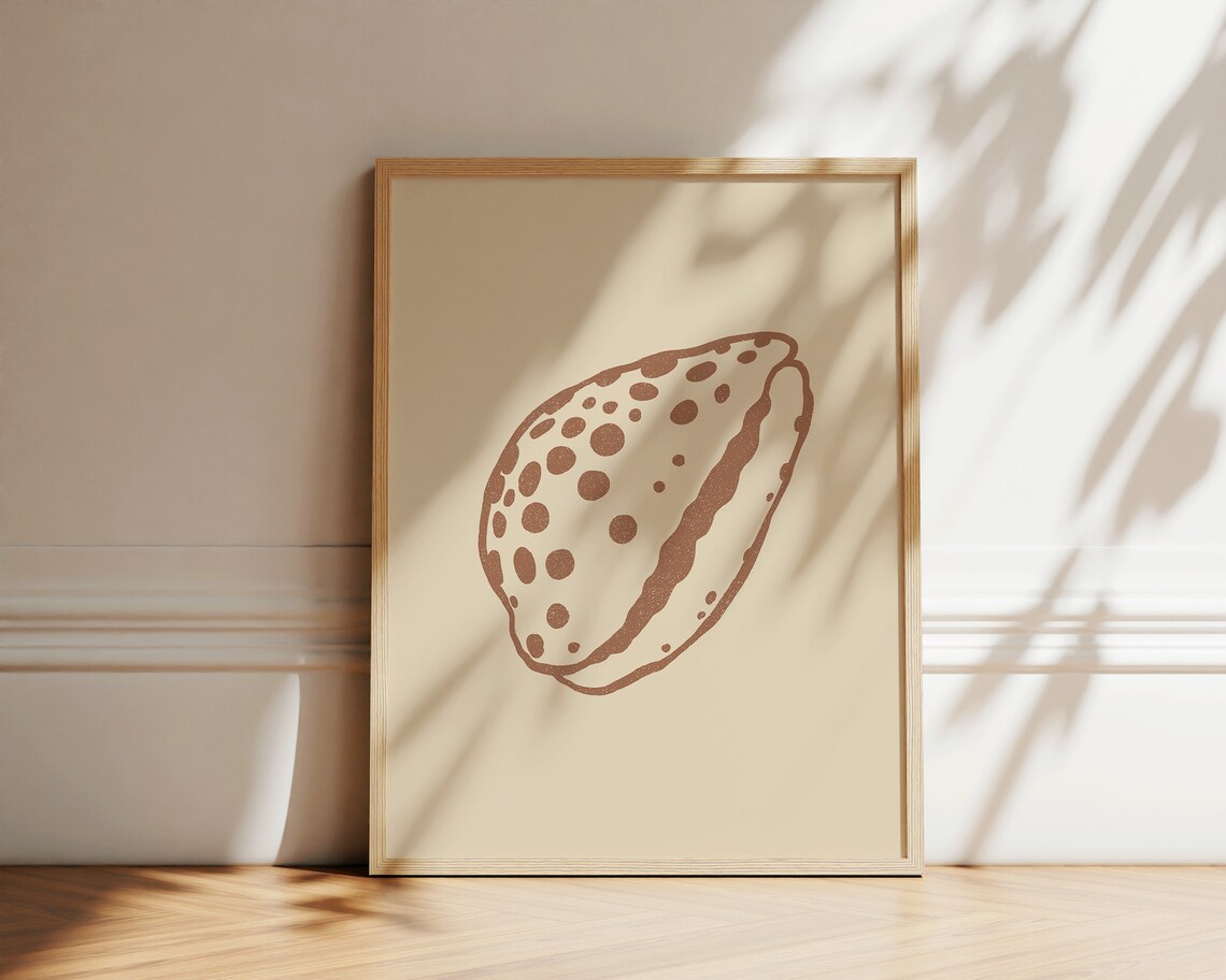 Seashell Cowrie Shell Line Art Print, Boho Coastal