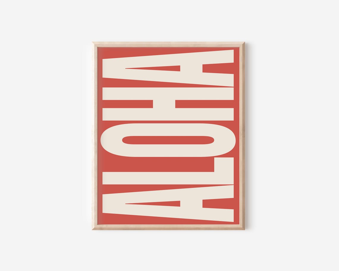 Aloha Cherry Red Background Cream Block Letter Retro Island Poster - Image 2
