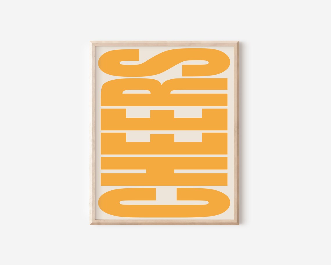 Cheers Typography Retro Poster, Yellow Wall Decor - Image 2