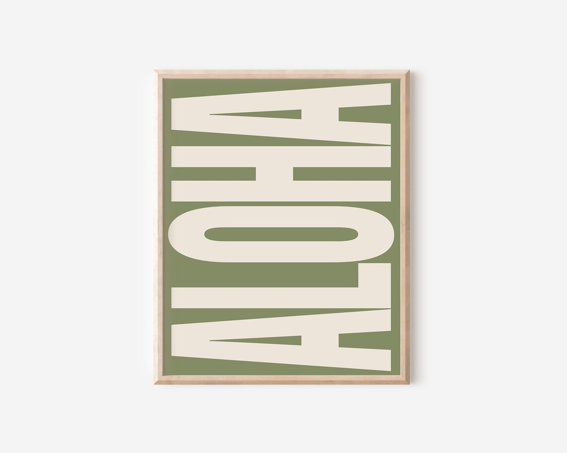 Aloha Sage Green Block Letters Cream Retro Island Typography Poster - Image 2