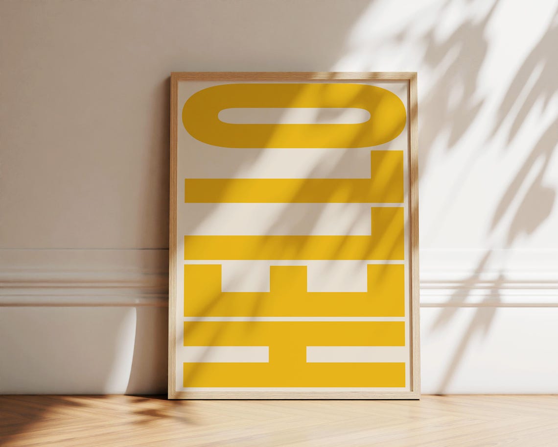 Hello Retro Bold Typography Mustard Yellow Text Cream Wall Poster