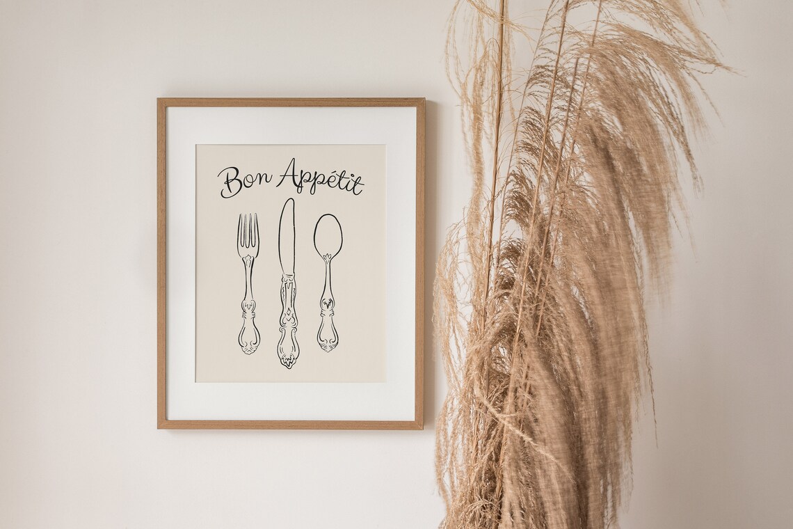 Bon Appetit French Kitchen Cutlery Line Art Vintage Dining Poster - Image 2