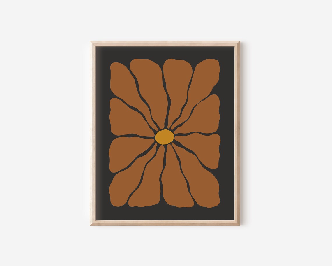 Retro Autumn Flower Illustration Copper Black Groovy Floral Poster - Image 2