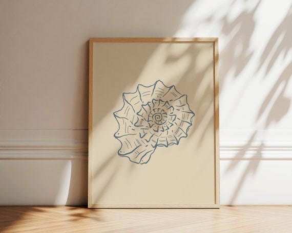 Seashell Coastal Line Art Illustration, Boho Art Print