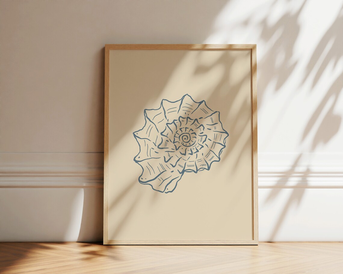 Seashell Coastal Line Art Illustration, Boho Art Print