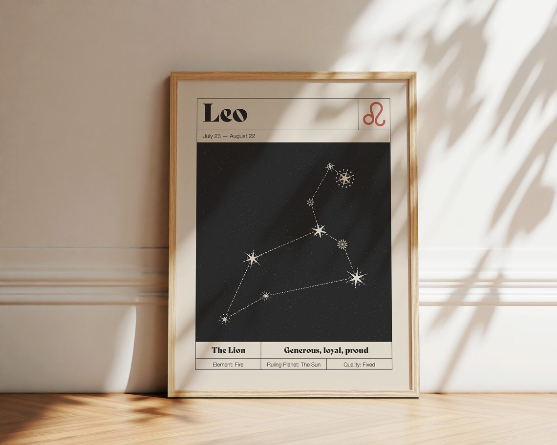 Leo Star Constellation Art Print, Neutral Zodiac Decor