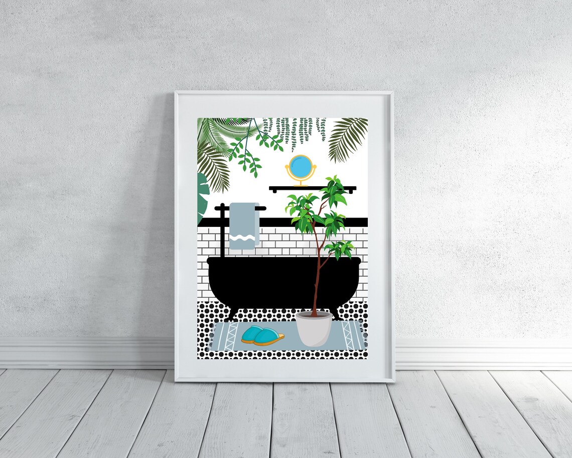 Blue Bathroom Botanical House Plants Art Print - Image 3