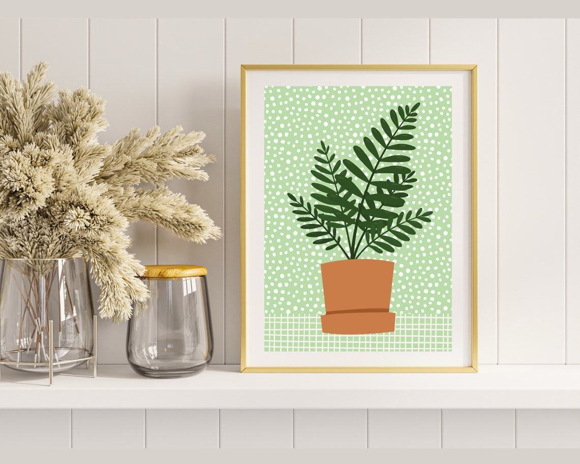 Green Fern In A Terracotta Pot On A Polka Dot Botanical Print - Image 3