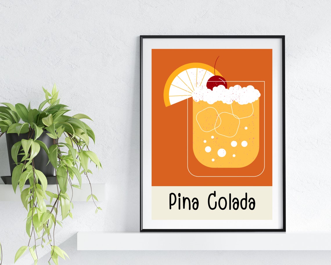 Pina Colada Orange Cocktail Minimalist Kitchen Bar Drink Poster - Image 3