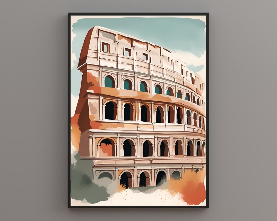 Rome Colosseum Ancient Arches Watercolor Italy Travel Poster