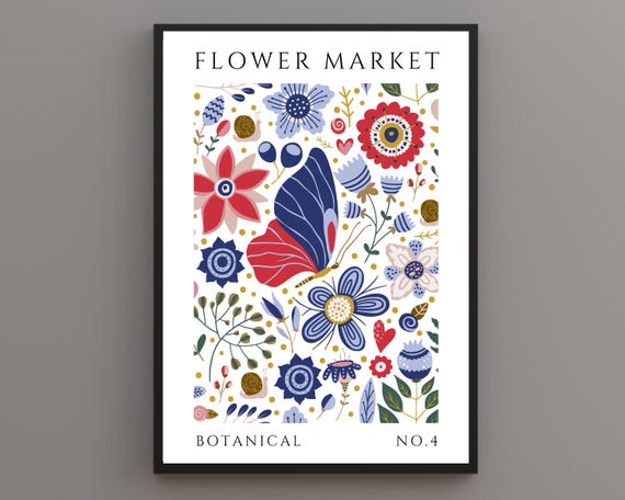 Flower Market Print Botanical Print Boho Flower Print Flower Market Butterfly Print Bedroom Print Floral Wall Art Abstract Flowers