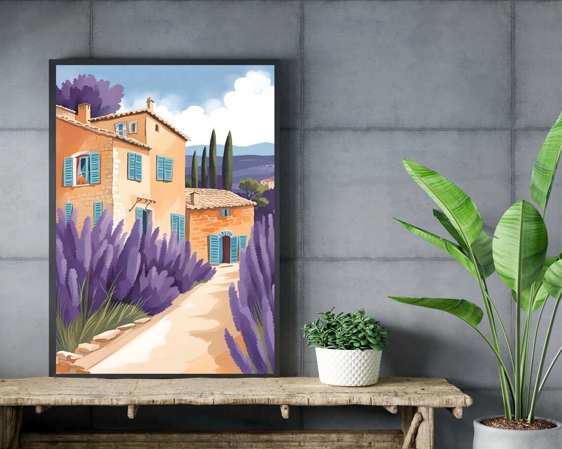 Provence Lavender Fields Stone Village House France Daytime Poster - Image 2