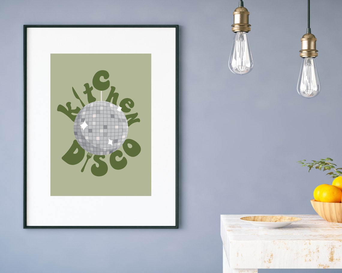 Kitchen Disco Green Groovy Disco Ball Retro Kitchen Typography Poster - Image 2