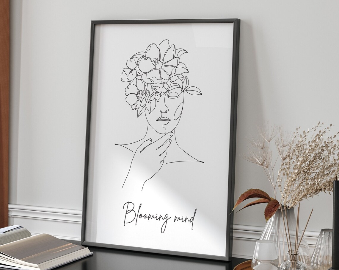 Blooming Mind One Line Art Woman Floral Face Minimalist Poster - Image 5
