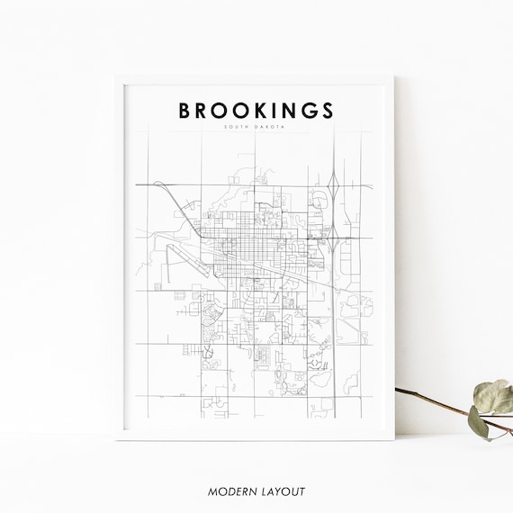 Brookings Sd Map Print South Dakota Usa Art Poster City Street Road Nursery Room Wall Office Decor