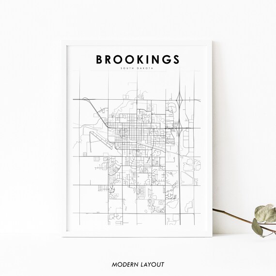 Brookings South Dakota Street Map Poster Modern Minimal Layout