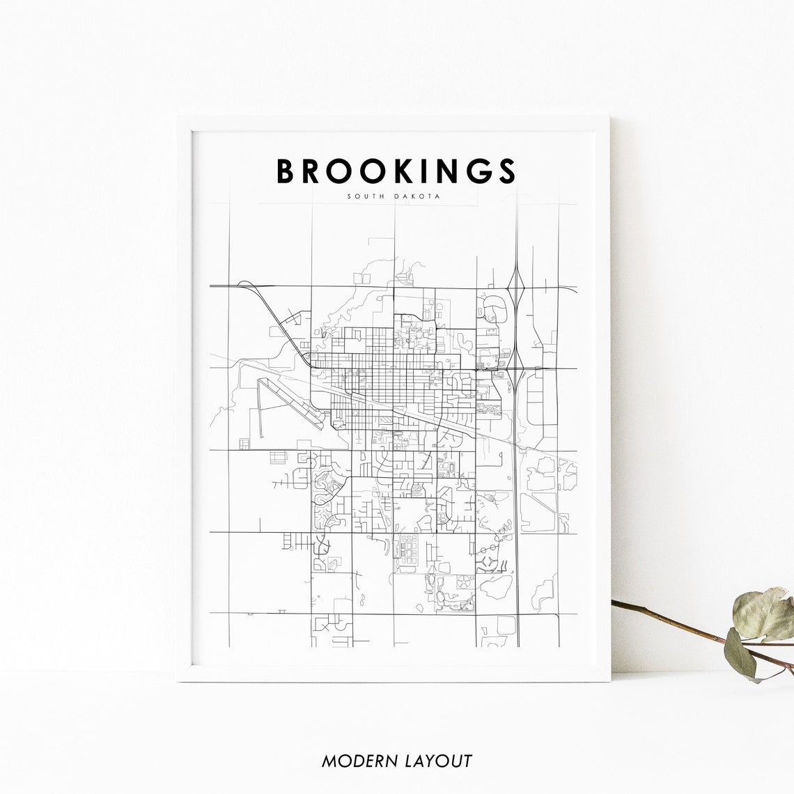 Brookings South Dakota Street Map Poster Modern Minimal Layout