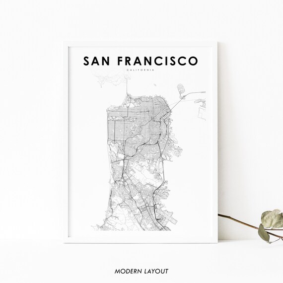 San Francisco Peninsula Ca Map Print Usa Art Poster City Street Nursery Room Wall Office Decor