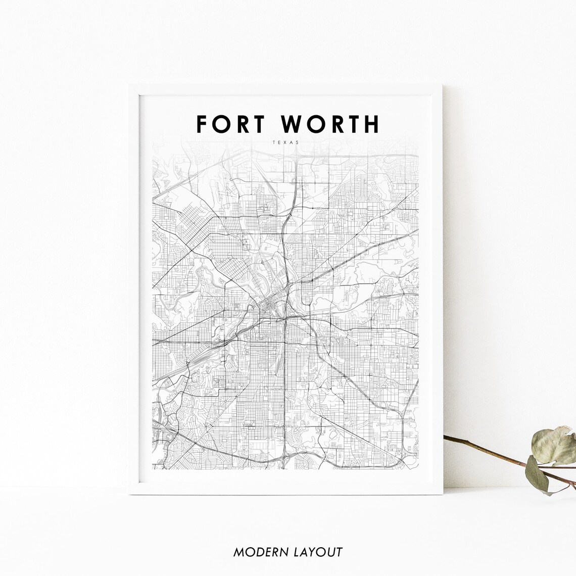 Fort Worth TX Map Print, Texas Nursery Decor
