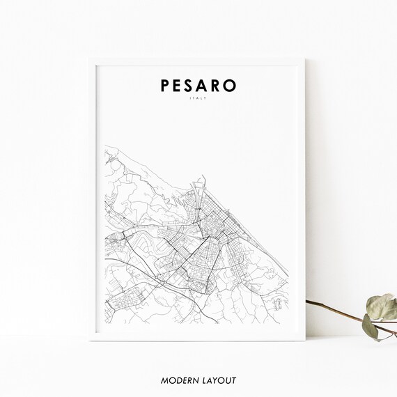 Pesaro Italy Map Print Pezaro Marche Italia Art Poster City Street Road Nursery Room Office Wall Decor Minimalist