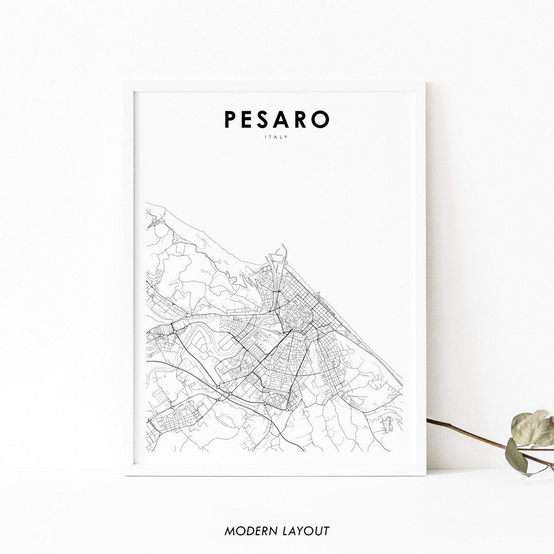 Pesaro Italy Minimalist City Street Map Modern Layout Poster