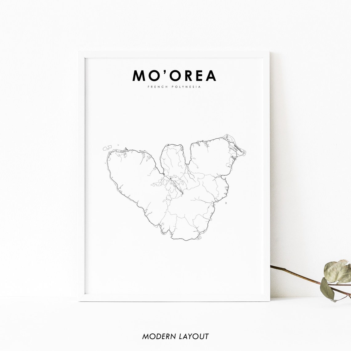 Moorea French Polynesia Island Outline Minimalist Map Line Poster