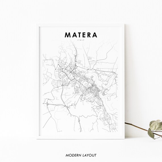 Matera Italy Map Print Basilicata Italia Art Poster City Street Road Nursery Room Office Wall Decor Minimalist
