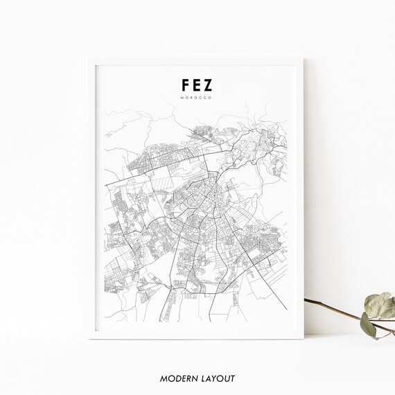 Fez Morocco Minimalist Monochrome City Street Map Art Poster