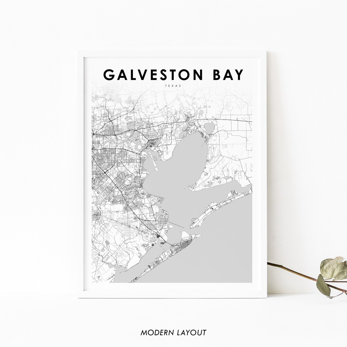 Galveston Bay TX Map Poster, Texas USA Art