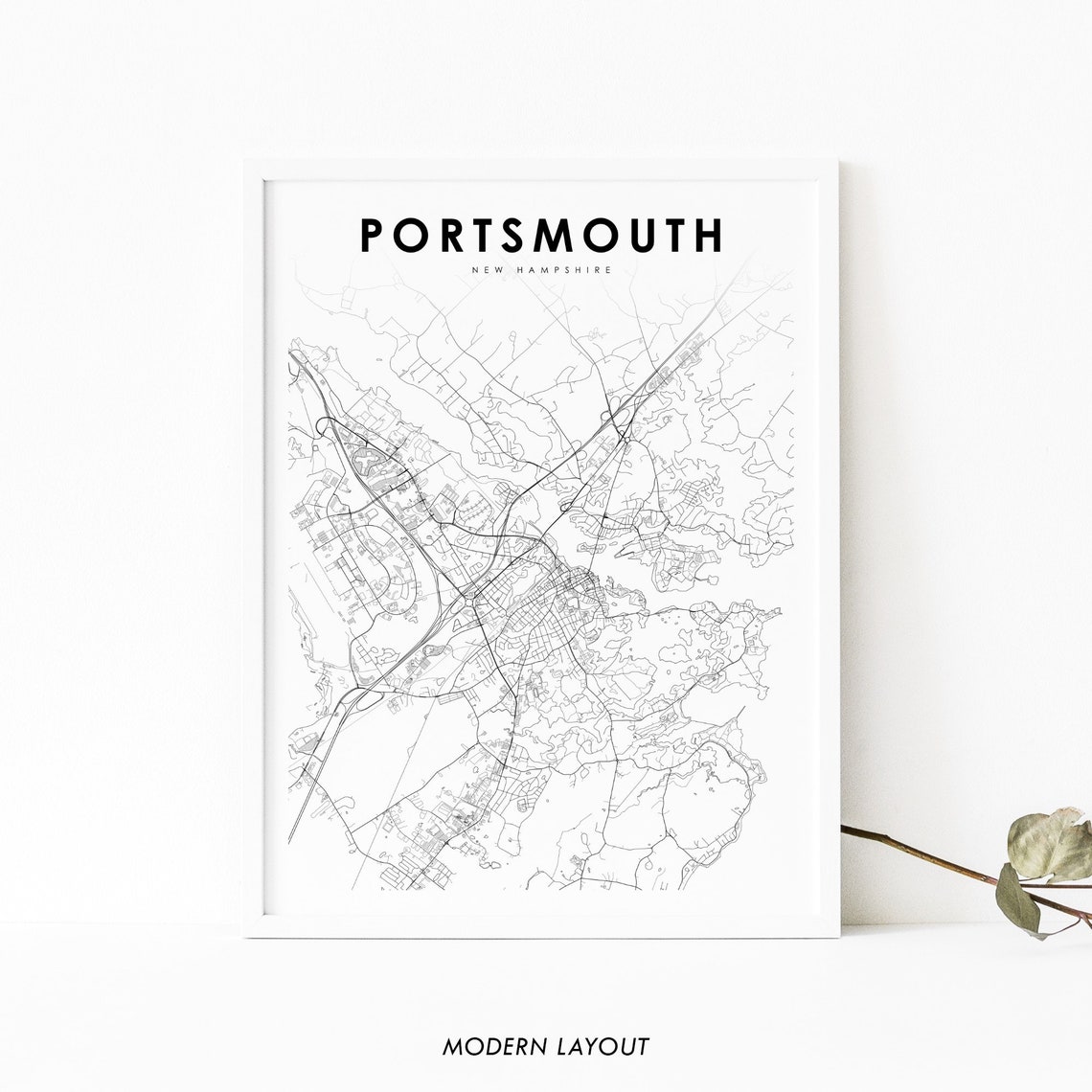 Portsmouth Nh Map Print New Hampshire Usa Art Poster City Street Road Nursery Room Wall Office Decor