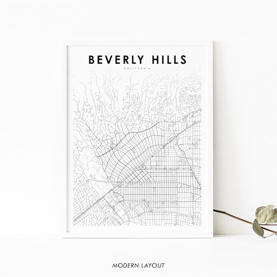 Beverly Hills Ca Map Print Usa Art Poster Hollywood City Street Nursery Room Wall Office Decor