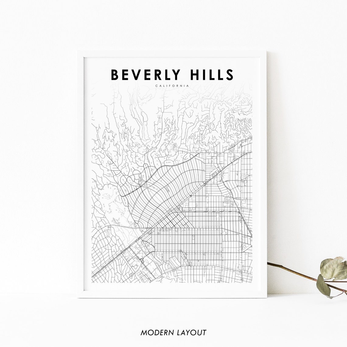 Beverly Hills California City Street Map Minimalist Modern Wall Poster