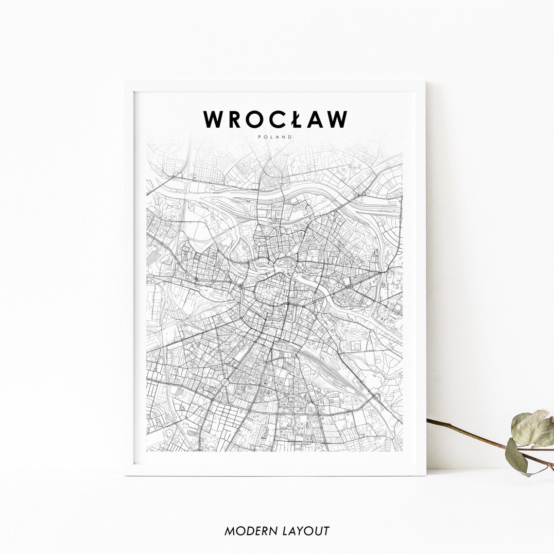 Wroclaw Poland Minimalist City Street Map Black and White Poster