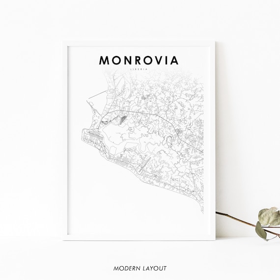 Monrovia Liberia Map Print Art Poster Cape Mesurado Africa City Road Street Nursery Room Wall Office Decor