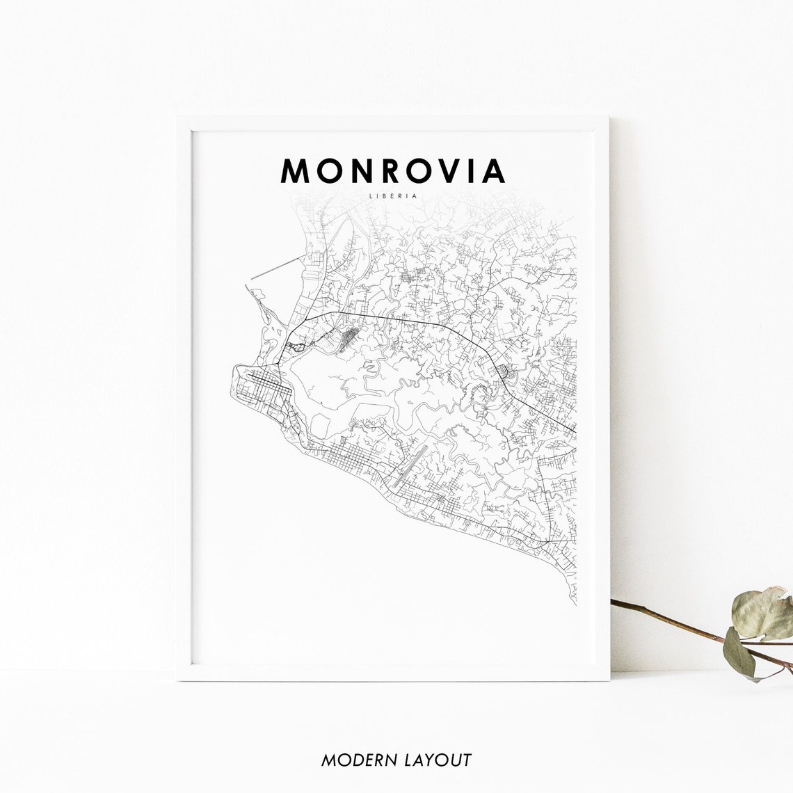 Monrovia Liberia Minimalist City Street Map Line Art Wall Poster