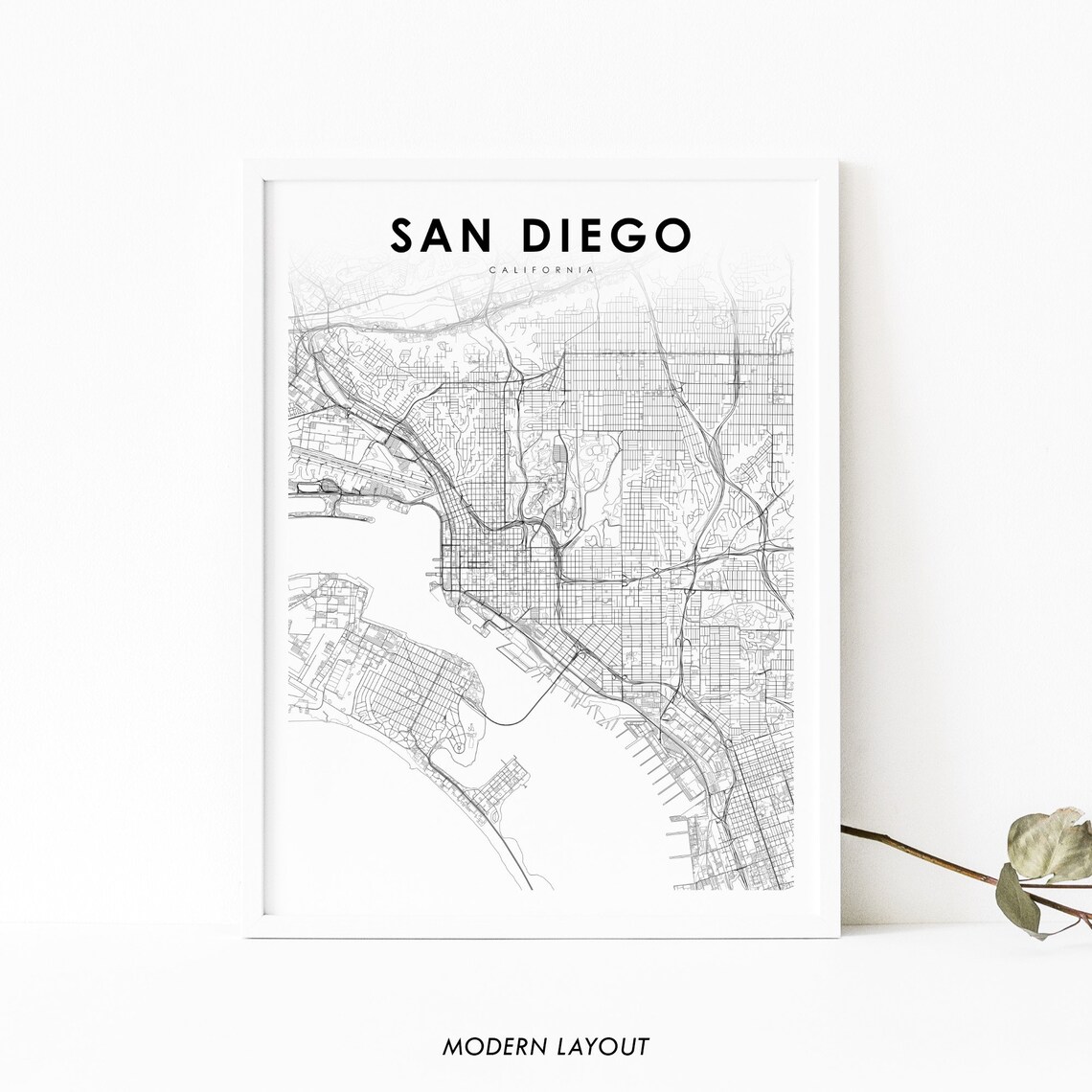Downtown San Diego CA Map Art Print, City Street