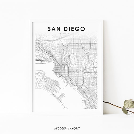 Downtown San Diego CA Map Art Print, City Street