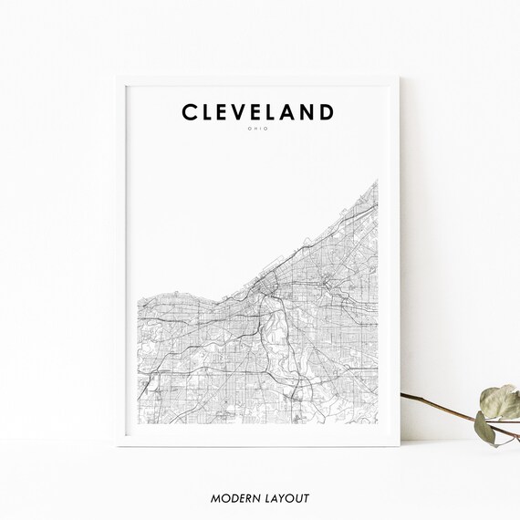Cleveland Area Oh Map Print Ohio Usa Art Poster Cuyahoga City Street Road Nursery Room Wall Office Decor