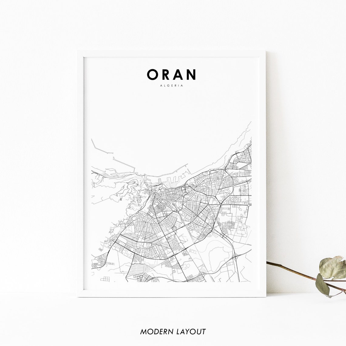 Oran Algeria City Street Map Minimalist Black Line Art Poster