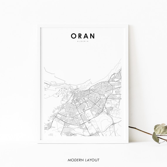 Oran Algeria City Street Map Minimalist Black Line Art Poster