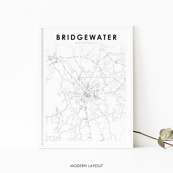 Bridgewater Ma Map Print Massachusetts Usa Art Poster Plymouth City Street Road Nursery Room Office Wall Decor