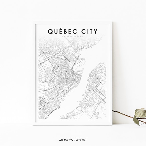 Quebec City Minimalist Black and White Urban Street Map Poster
