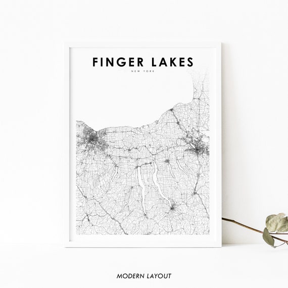 Finger Lakes NY Map, Nursery Room Office Poster