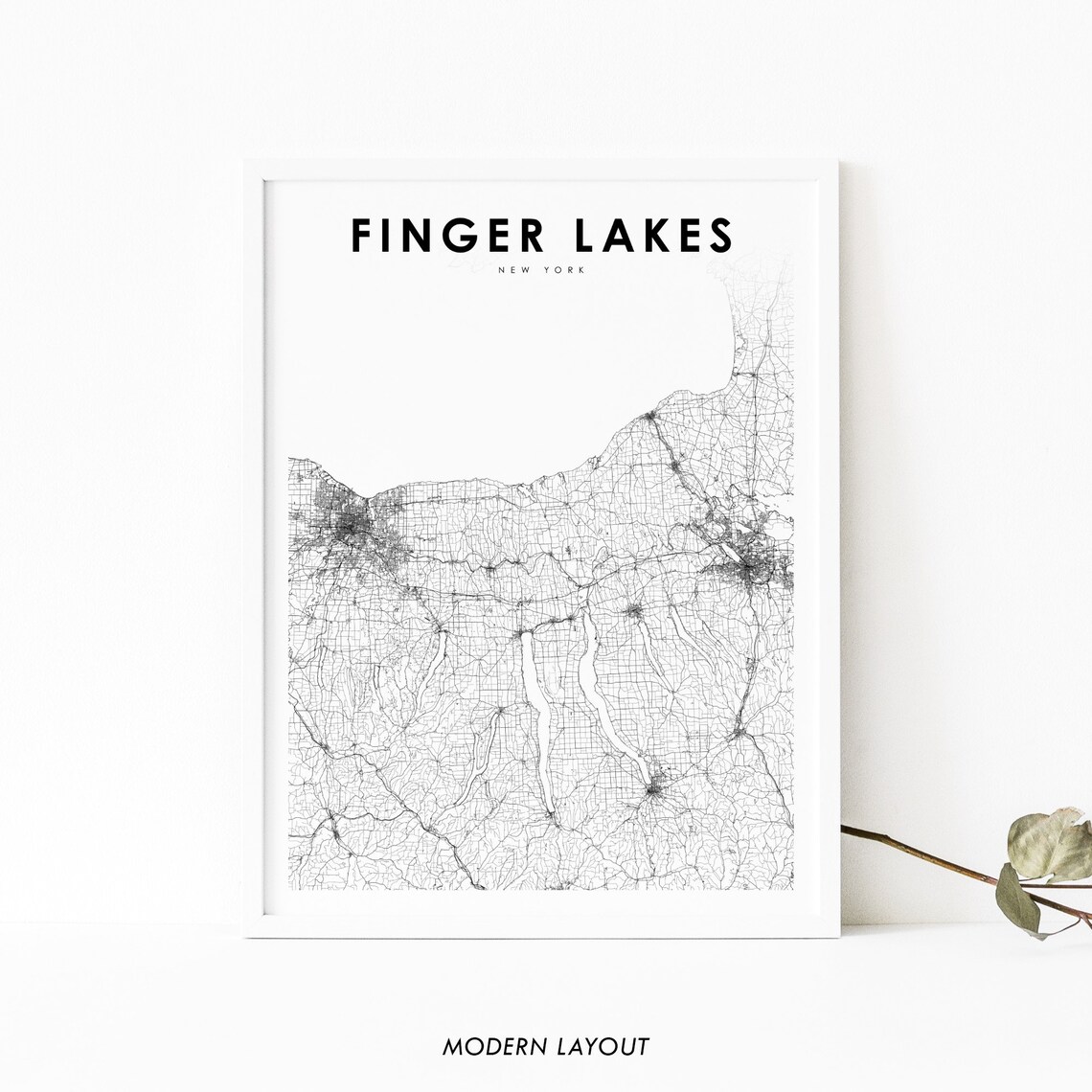 Finger Lakes NY Map, Nursery Room Office Poster