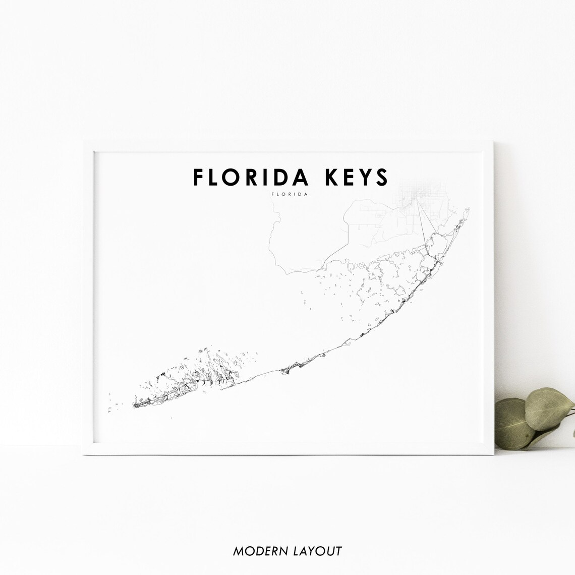 Florida Keys Area Map Art Print, Key West
