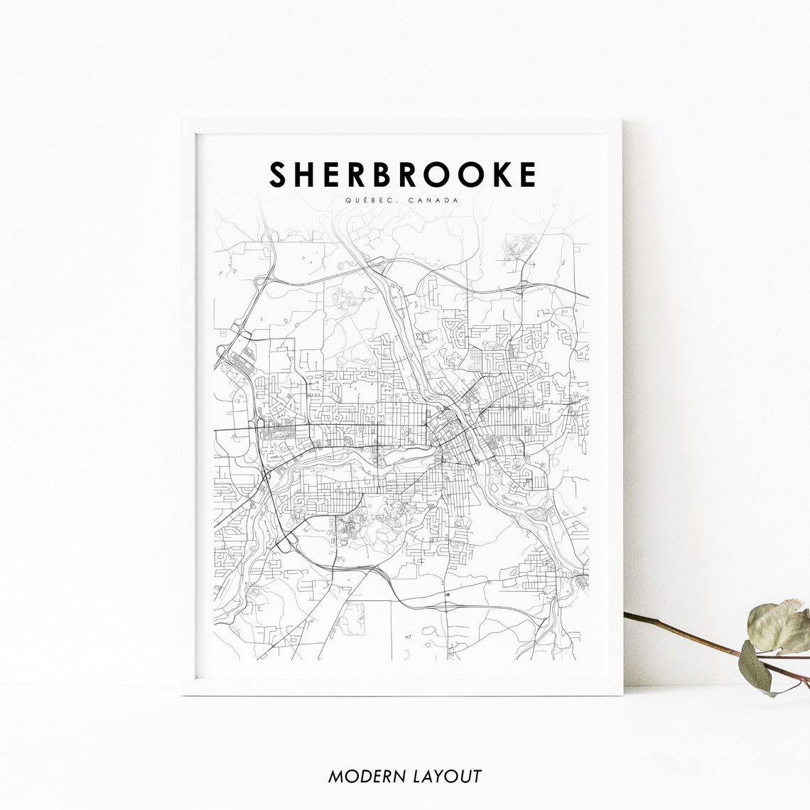 Sherbrooke Quebec Canada City Street Map Black and White Poster