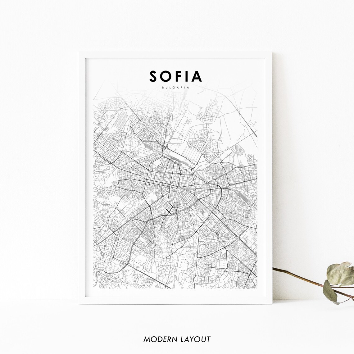Sofia Bulgaria Map Print Art Poster City Road Street Nursery Room Wall Office Decor