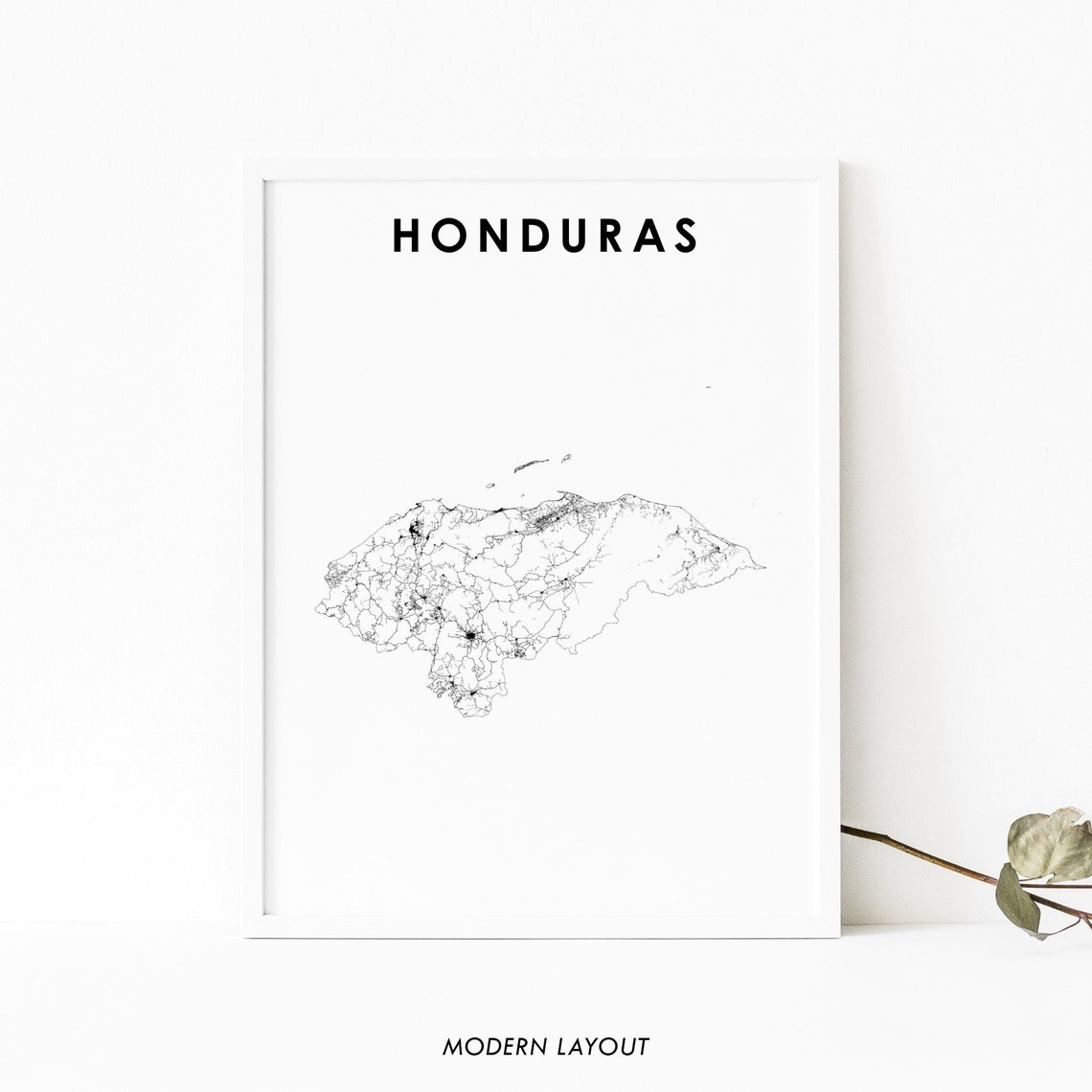 Honduras Modern Road Network Country Map Minimalist Art Poster